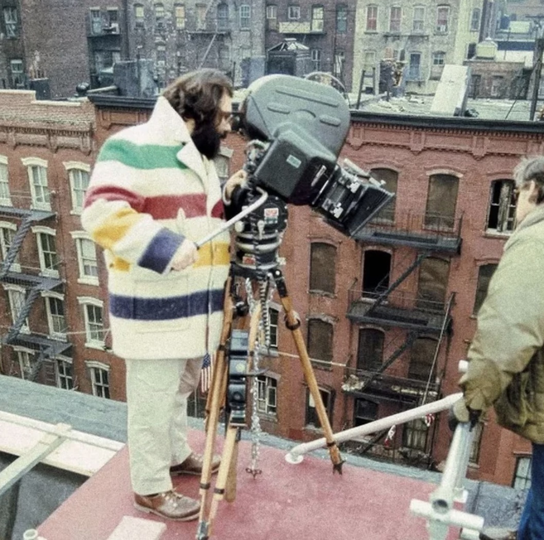 Frances Ford Copolla operating a camera unit on a rooftop